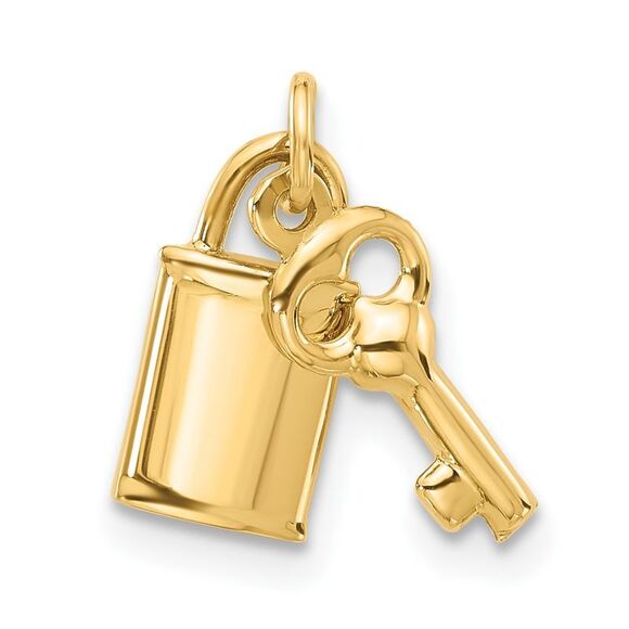 Kazi Luxury 14k Yellow Gold Polished Lock and Key Pendant